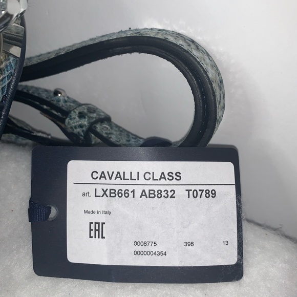 NWT CAVALLI CLASS Chain Link Python Print Top Dark Blue Small Cross-body Bag - Picture 4 of 7